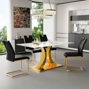 Glass Dining Table Set with Gold Accent: