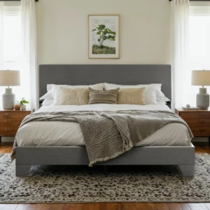 HOOMIC Upholstered Bed Frame with Adjustable Headboard,